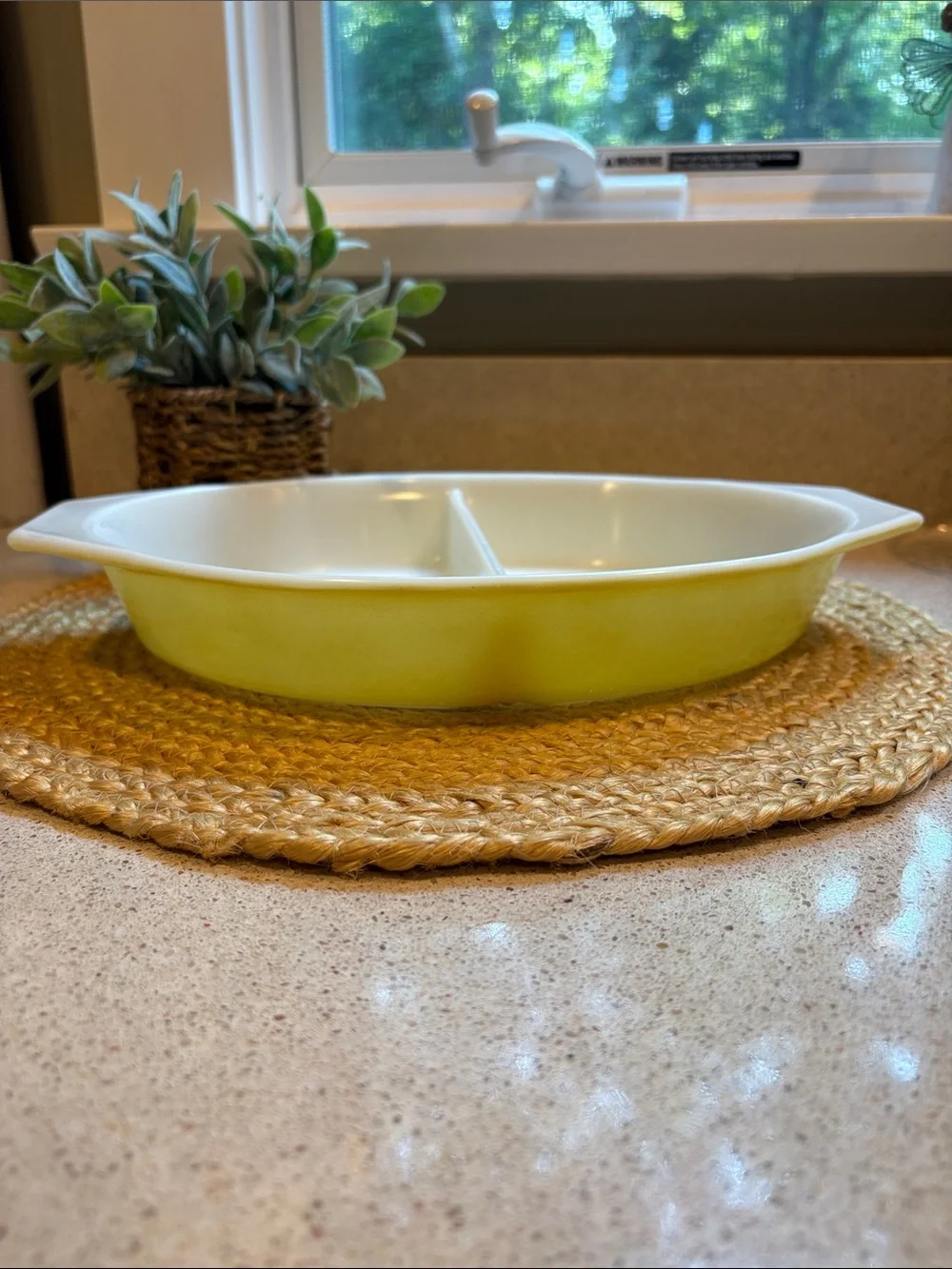 Vintage Pyrex Yellow Divided Casserole 1 1/2 QT